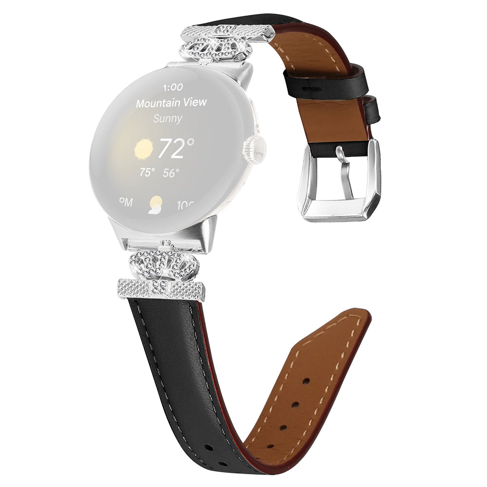 Silver Buckle Band for Google Pixel Watch Pixel Watch 2 Crown Rhinestone Decor Genuine Cowhide Leather Wrist Strap Silver Buckle Band for Google Pixel Watch Pixel Watch 2 Crown Rhinestone Decor Genuine Cowhide Leather Wrist Strap